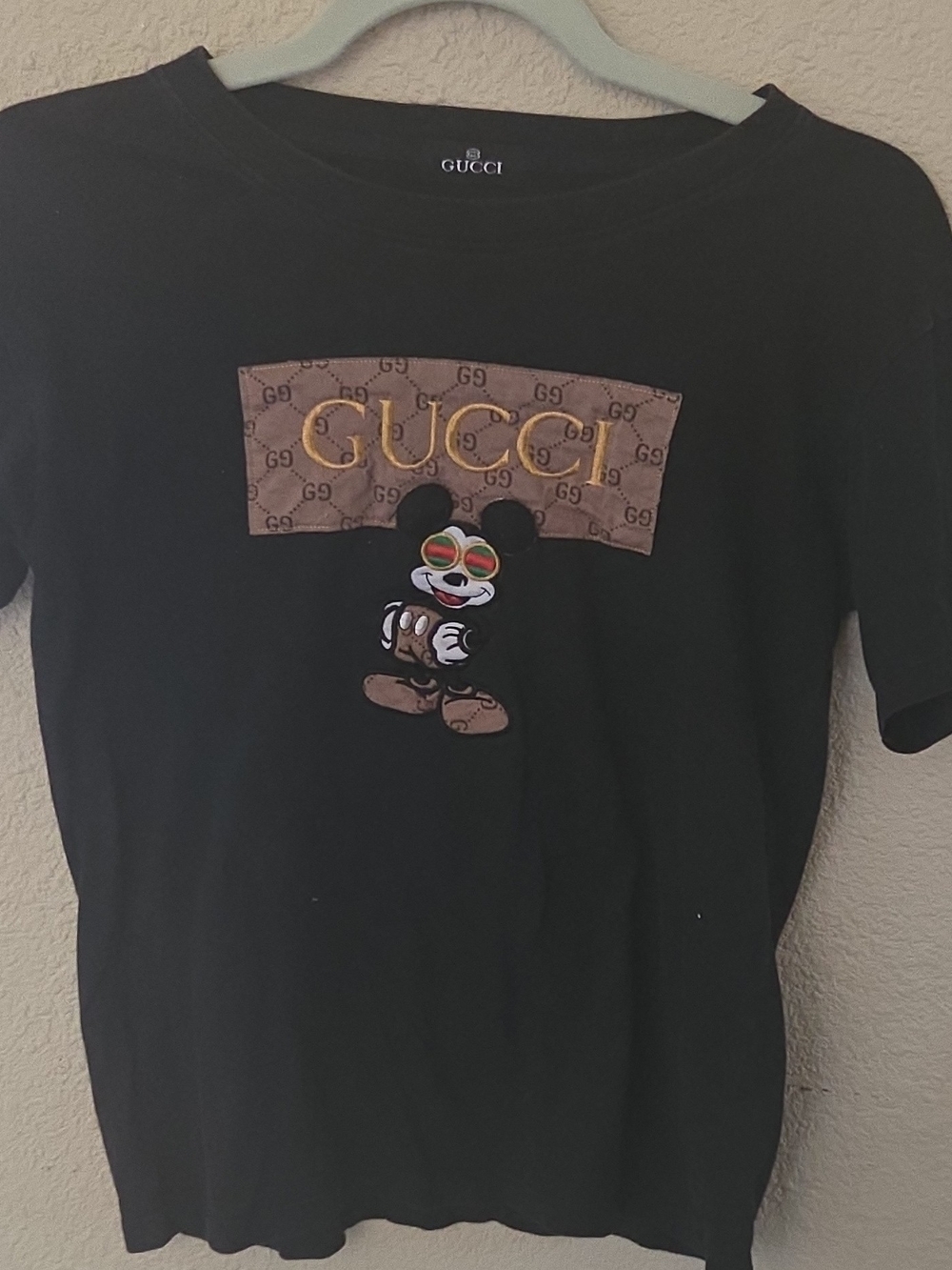 Gucci Black Kids Short Sleeve Tee with Brown Monogram and Colorful Character